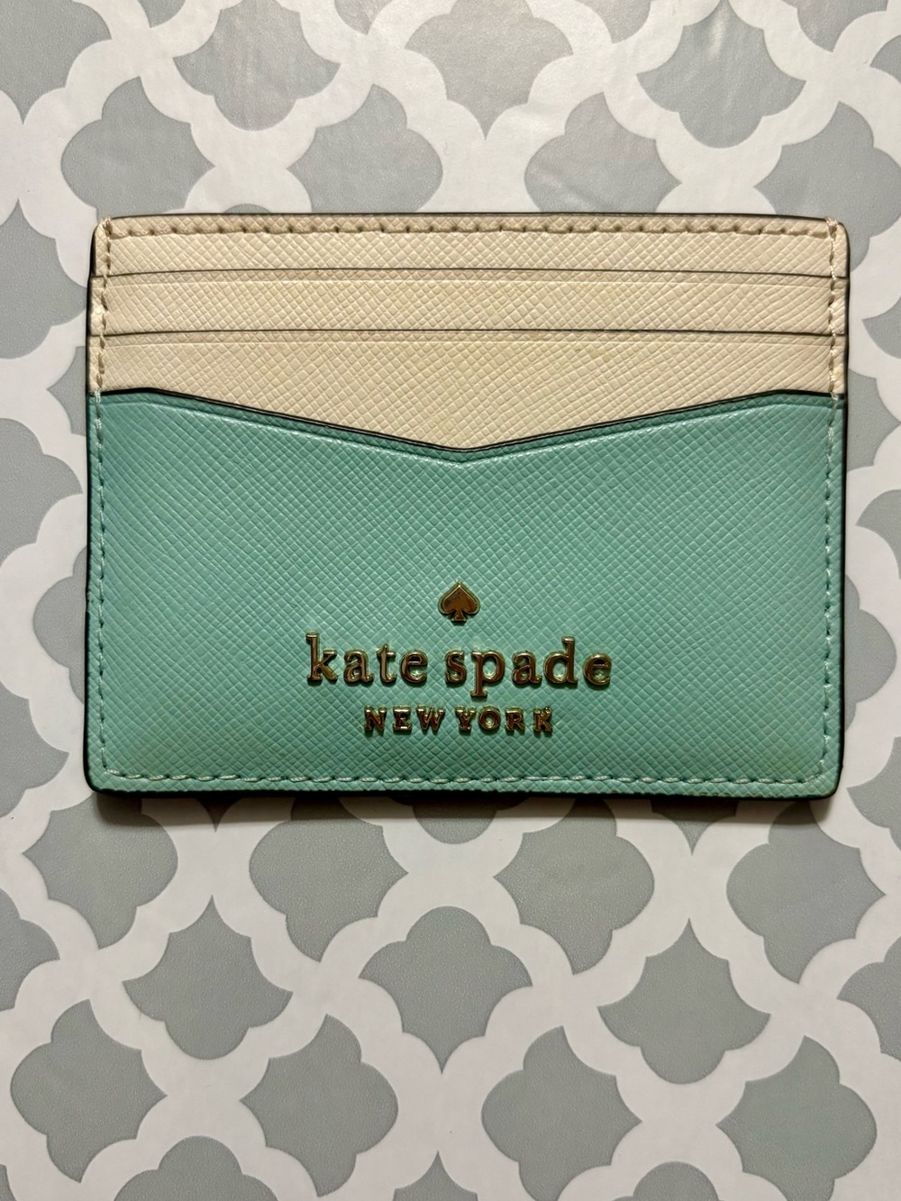 kate spade Cream and Mint Leather Card Case